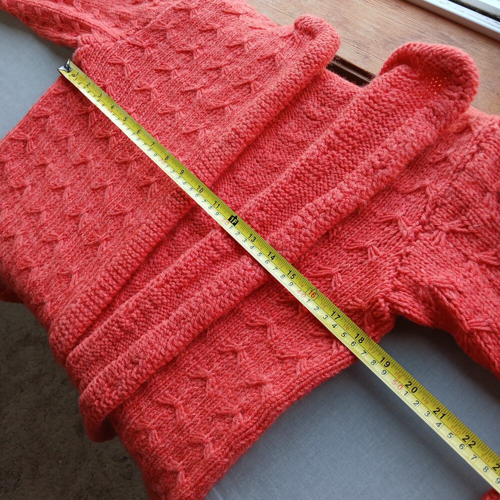 Coral Handmade Vintage Open Front Wool Cardigan Medium chunky knit long sleeve - Picture 10 of 13